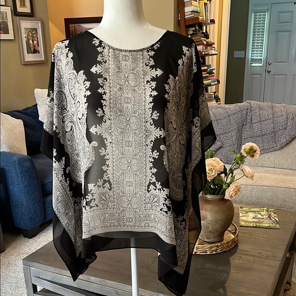 Talbots Black and White Sheer Top/Cover Up